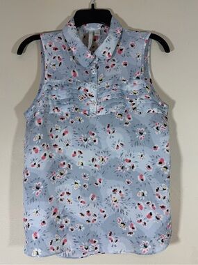 LC Lauren Conrad Gray Floral Pleated Sleeveless Tank Top Blouse Size S